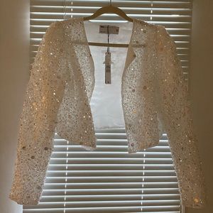 NWT white sequin puff sleeve jacket